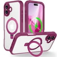 thumbnail image 1 of Compatible for iPhone 16 Case with [Screen Protector Film] Invisible Magnetic Ring Stand Military-Grade Translucent Matte Case for iPhone 16 [Compatible with Mag-Safe], Rose, 1 of 6