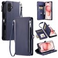 thumbnail image 1 of Compatible with iPhone 16 Case Wallet with Card Holder for Women Men, PU Leather Magnetic Snap Flip Zipper Wrist Strap and Crossbody Strap Stand Phone Case for iPhone 16, Darkblue, 1 of 10