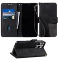 thumbnail image 1 of Compatible with iPhone 16 Case, Wallet Flip Cover with Card Holder and Wrist Strap PU Leather Kickstand Credit Card Classic Phone Case Cover for iPhone 16, Black, 1 of 9