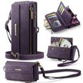 thumbnail image 1 of Compatible with iPhone 16 Case Wallet with RFID Blocking Card Holder for Women and Men, Matte Soft PU Leather Magnetic Snap Flip Zipper Strap Wallet Phone Case,Purple, 1 of 7