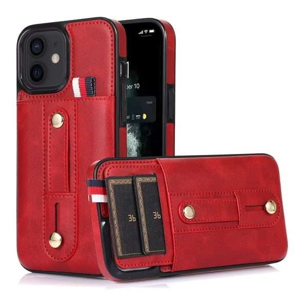 Compatible with iPhone 16 Case Wallet with Slide Credit Card Holder, Flip Premium PU Leather Hidden Kickstand Classic Retro Heavy Duty Protective Cover for iPhone 16,Red