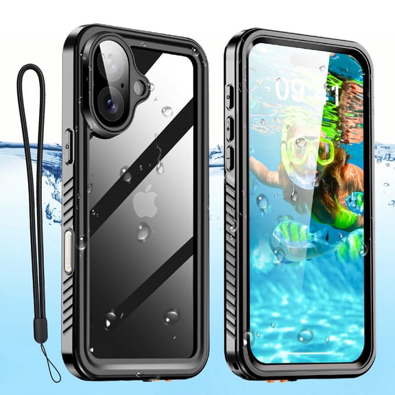 Compatible with iPhone 16 Case Waterproof, Clear Water Proof Built-in Screen Protector Shockproof Dustproof Snowproof Full Body Rugged Underwater Phone Case
