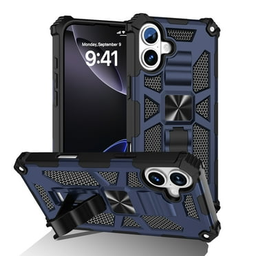 Compatible with iPhone 16 Case, iPhone 16 Case [Built-in Kickstand] [Military-Grade Protection] Heavy Duty Rugged Magnetic Car Mount Shockproof Tough Phone Case,Blue