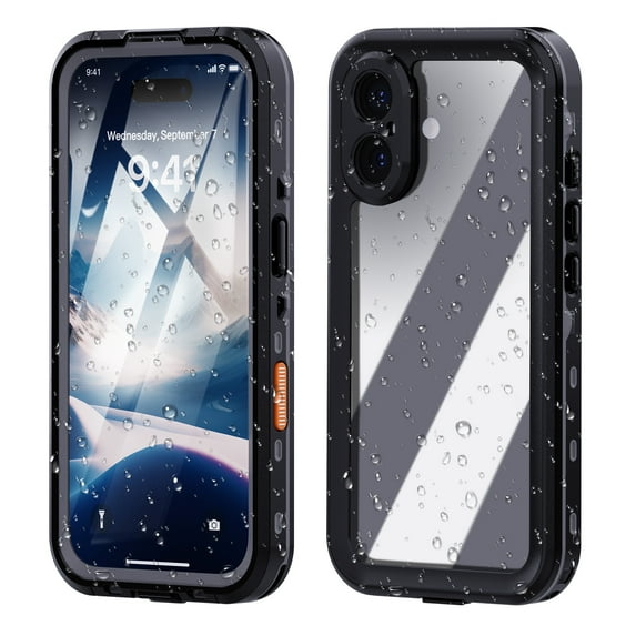 Compatible with iPhone 16 Clear Case Waterproof, Built-in Screen Protector Shockproof Dustproof Snowproof Full Body Protection Rugged Underwater Phone Case for iPhone 16, Black