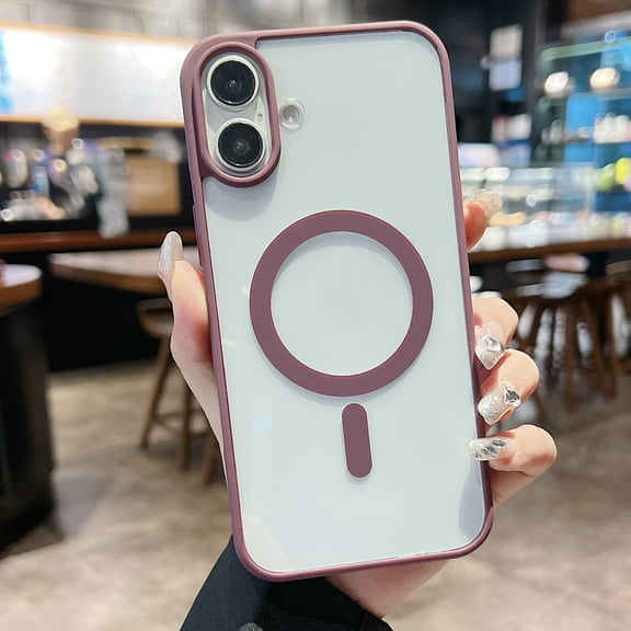 Compatible WIth iPhone 16 Clear Phone Case,Support Mag-Safe,Shockproof Ultra Slim Thin Fit Anti-fall Transparent Scratch-Resistant Rugged Phone Case Cover For iPhone 16,Winered