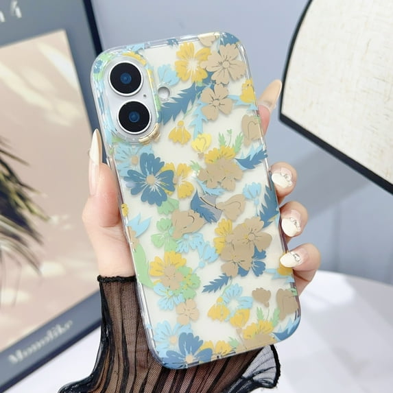 Compatible with iPhone 16, Luxury TPU Clear Floral Pattern Anti-Scratch Anti-Yellow Back Case Shockproof Drop Protective Thin Fit Phone Case for iPhone 16, Yellow Flower