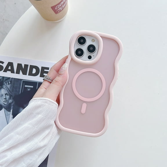 Compatible with iPhone 16 Magnetic Case,Cute Fashion Curly Wave Shape Frame Design,[Compatible with Mag-Safe ] Translucent Matte Shockproof Phone Case for iPhone 16,Pink