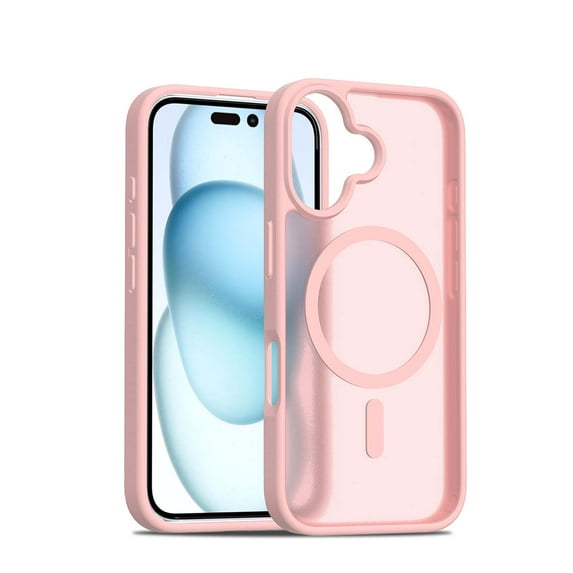 Compatible WIth iPhone 16 Phone Case,Frosted Translucent Designing,Compatible with Mag-Safe,Shockproof Rugged Drop-Proof Ultra Slim Silky Touch Thin Fit Phone Case Cover,Pink