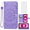 thumbnail image 1 of Compatible with iPhone 16 Plus 6.7 inch Wallet Phone Case and Tempered Glass Screen Protector Flip Credit Card Holder Stand Mandala Flower Cell Cover for i Phone16 16+ i16 + 16Plus Women Men Purple, 1 of 9