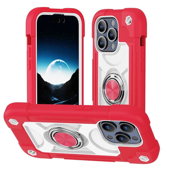 Compatible with iPhone 16 Plus Case, with 360° Rotate Ring Stand, Military Grade Drop Protection Full Body Rugged Heavy Duty Case 3 in 1 Protective Cover, Rose