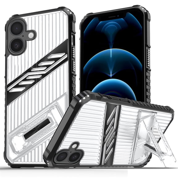 Compatible with iPhone 16 Plus Case [Built-in Invisible Kickstand][Camera Lens Protection] Military Grade Shockproof Hard Dual-Layer Rugged Anti-Drop Grip Slip Resistant Case,Black