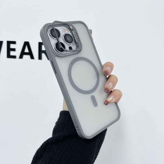 Compatible with iPhone 16 Plus Case with Camera Cover Kickstand & Lens Protector, Compatible with Magsafe, Military Grade Protection Shockproof Translucent Matte Phone Case for iPhone 16 Plus, Gray