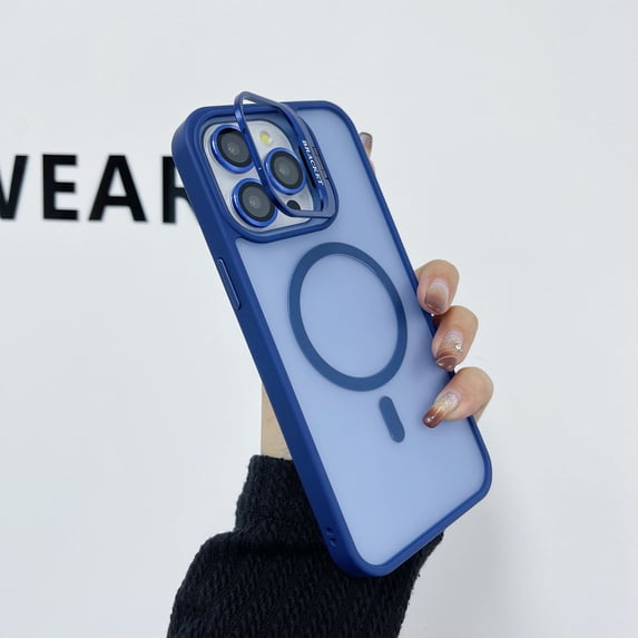 Compatible with iPhone 16 Plus Case with Camera Cover Kickstand & Lens Protector, Compatible with Magsafe, Military Grade Protection Shockproof Translucent Matte Phone Case for iPhone 16 Plus, Blue