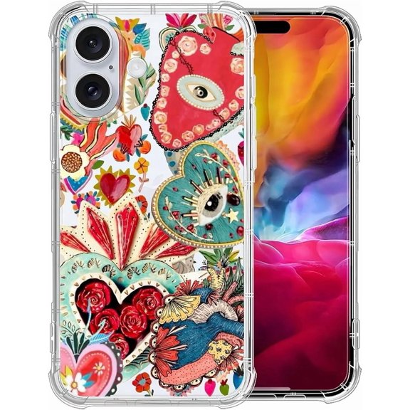 Compatible with iPhone 16 Plus Case, Clear Four Corner Shockproof Airbags, Ultra-Thin Anti-Slip Design Military-Grade Protection Case - Red Eye Collage