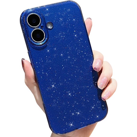 Compatible with iPhone 16 Plus Case,Cute Aesthetic Bling Glitter Thin Slim Shockproof Soft TPU Sparkly Shiny Girly Cover for Women Girl for iPhone 16 Plus Case 6.7 inch-Dark Blue