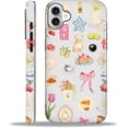 thumbnail image 1 of Compatible with iPhone 16 Plus Case - Hybrid Heavy Duty 2 in 1 Full Body Rugged Shockproof Protection Glossy Case for iPhone 16 Plus - Retro Patchwork Flower Bow, 1 of 5