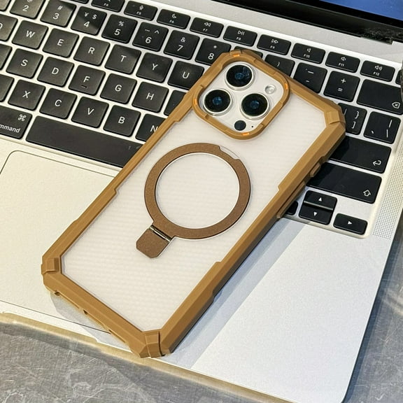 Compatible for iPhone 16 Plus Case with Invisible Ring Stand [Compatible with Mag-Safe] [Military Drop Protection] Translucent Matte Frosted Hard Back Cover for iPhone 16 Plus, Gold