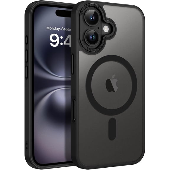 Compatible with iPhone 16 Plus Case for Magnetic iPhone 16 Plus Phone Case [Compatible with Magsafe] Slim Translucent Matte Shockproof Bumper Drop Protection Girl Women Boy Cover, Black