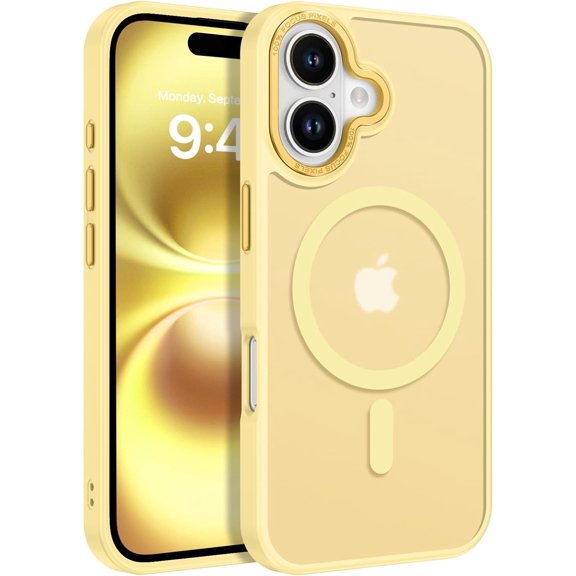 Compatible with iPhone 16 Plus Case for Magnetic iPhone 16 Plus Phone Case [Compatible with Magsafe] Slim Translucent Matte Shockproof Bumper Drop Protection Women Boy Cover, Lemon Yellow