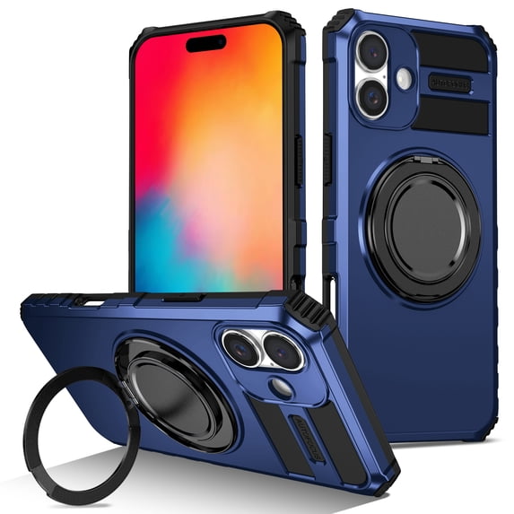 Compatible with iPhone 16 Plus Case, Phone Case iPhone 16 Plus, Slim Fit 360° Ring Holder Shockproof Kickstand Magnetic Car Mount Supported Non-Slip Protective Women Girls Men Boys, Royalblue