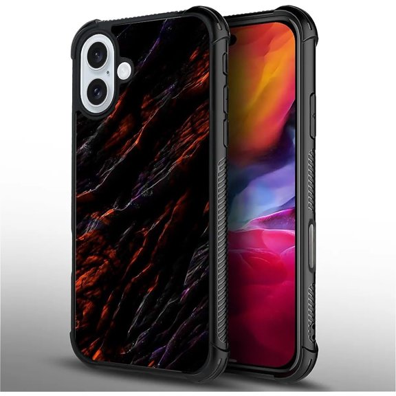 Compatible with iPhone 16 Plus Case, Red Tree Marble Ultimate Protection: Back+Soft Silicone Acrylic TPU Design for Shockproof Fall Prevention Case for iPhone 16 Plus