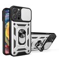 thumbnail image 1 of Compatible with iPhone 16 Plus Case with Sliding Camera Lens Cover and Ring Kickstand Heavy Duty Military Grade Rugged Protection Shockproof Back Phone Cover for iPhone 16 Plus, Silver, 1 of 10