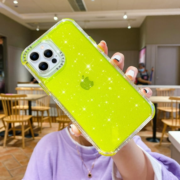 Compatible with iPhone 16 Plus Case Translucent Glitter, iPhone 16 Plus Cover Sparkle Bling Soft TPU Women Girls Shockproof Protective Phone Case Designed for iPhone 16 Plus, Yellow