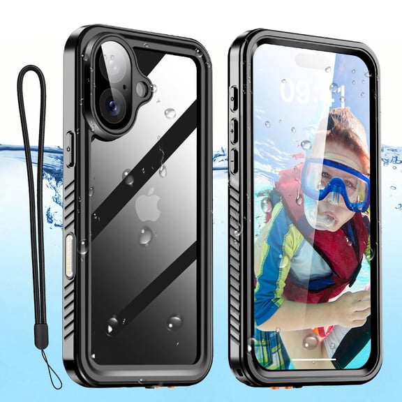 Compatible with iPhone 16 Plus Case Waterproof, Clear Water Proof Built-in Screen Protector Shockproof Dustproof Snowproof Full Body Rugged Underwater Phone Case