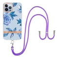 thumbnail image 1 of Compatible with iPhone 16 Plus Clear TPU Flower Pattern Case, iPhone 16 Plus Case with Strap Crossbody Adjustable Neck Lanyard Case Phone Cover Designed for iPhone 16 Plus, Flower#3, 1 of 7