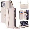 thumbnail image 1 of Compatible with iPhone 16 Plus Crossbody Wallet Case,Flip Folding Kickstand,With Card Slots,Long Strap&Short Strap,Zipper Pocket,Shockproof Heavy Duty PU Leather Phone Case,White, 1 of 9