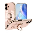 thumbnail image 1 of Compatible with iPhone 16 Plus Cute Case with 3D Astronaut 360 Ring Holder Hidden Kickstand Plating Camera Protection Cover Soft Silicone Bumper Phone Case for Women Men,Lightpink, 1 of 5