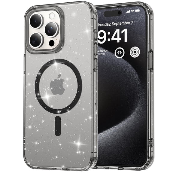 Compatible with iPhone 16 Plus Magsafe Case Clear Glitter, Anti-Yellow Shockproof Protective Phone Case, Ultra Slim Transparent Anti-Scratch TPU Bumper Cover for iPhone 16 Plus, Black