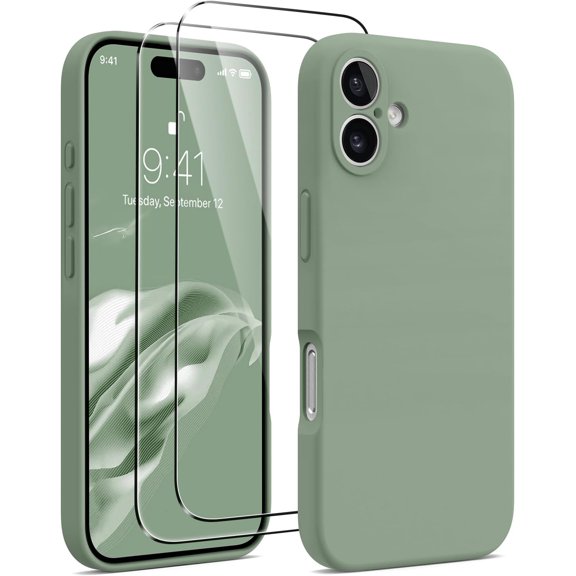 Compatible with iPhone 16 Plus Phone Case, Silicone Upgraded [Camera Protection][Compatible with Magsafe], Anti-Scratch Microfiber Lining Inside with [2 Screen Protectors], Calke Green