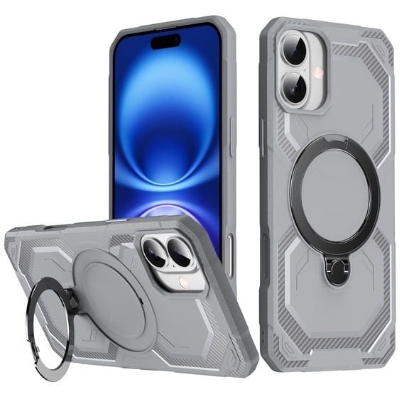 Compatible WIth iPhone 16 Plus Phone Case,With Contractile Ring Kickstand,Support MagSafe,Military Grade Shockproof Anti-fall Anti-Scratch Rugged Heavy Duty Phone Case Cover,Gray