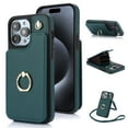 thumbnail image 1 of Compatible with iPhone 16 Plus Wallet Case with Card Holder, 360° Rotation Finger Ring Holder Kickstand Protective PU Leather Shoulder Strap Flip Case Cover for iPhone 16 Plus - Green, 1 of 7