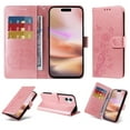 thumbnail image 1 of Compatible with iPhone 16 Plus Wallet Case with Card Holder & Cash Slot [RFID Blocking],Wallet Wristlet Pressed Butterfly Flower PU Leather Magnetic Flip Folio Cover for Women Men,Pink, 1 of 11