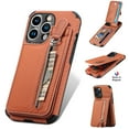 thumbnail image 1 of Compatible with iPhone 16 Plus Wallet Case with Card Holder, Premium PU Leather Kickstand Zipper Slot Case, Magnetic Clasp and Durable Shockproof Cover For iPhone 16 Plus,Brown, 1 of 9