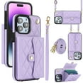 thumbnail image 1 of Compatible with iPhone 16 Plus Wallet Case with Crossbody Strap and Wrist Strap, RFID Blocking Stand PU Leather Credit Card Holder Cell Accessories Phone Cover Magnetic Buckle - Violet, 1 of 9