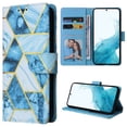 thumbnail image 1 of Compatible with iPhone 16 Plus Wallet Case, Marble Pattern PU Leather Flip Cover with Card Holder Kickstand, Shockproof Protective Phone Case for iPhone 16 Plus, Blue, 1 of 5