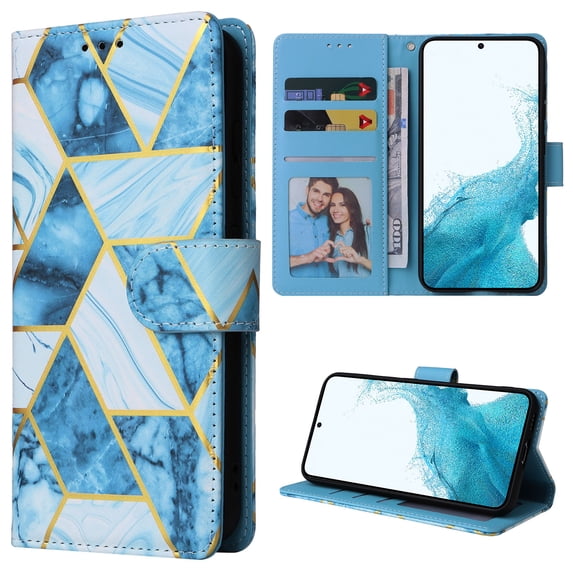 Compatible with iPhone 16 Plus Wallet Case, Marble Pattern PU Leather Flip Cover with Card Holder Kickstand, Shockproof Protective Phone Case for iPhone 16 Plus, Blue