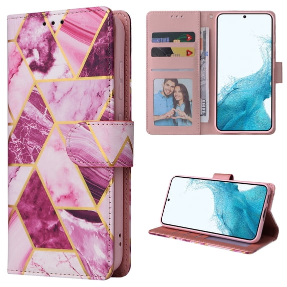 Compatible with iPhone 16 Plus Wallet Case, Marble Pattern PU Leather Flip Cover with Card Holder Kickstand, Shockproof Protective Phone Case for iPhone 16 Plus, Purple