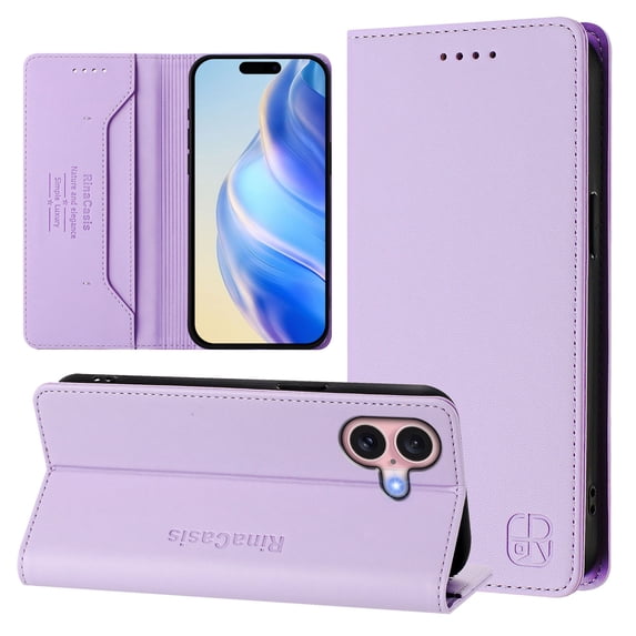 Compatible with iPhone 16 Plus Wallet Case, PU Leather Flip Case with RFID Blocking Card Slots, Kickstand Slim Fit Magnetic Wireless Charging Phone Cover for iPhone 16 Plus, Purple