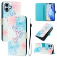 thumbnail image 1 of Compatible for iPhone 16 Plus Wallet Case, Painting Pattern Premium PU Leather [Credit Card Holder] [Wrist Strap] Flip Stand Feature Purse Case Full Body Protective Pattern Phone Cover, Love Me, 1 of 17