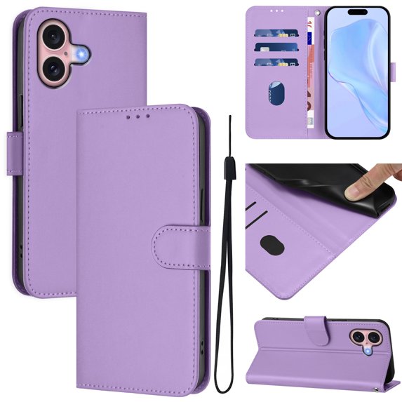 Compatible with iPhone 16 Plus Wallet Case with RFID Blocking Credit Card Holder, PU Leather Folio Flip Kickstand Protective Shockproof Anti-fall Phone Case Cover Women Men,Lavender