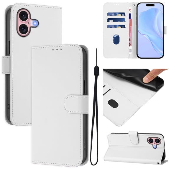 Compatible with iPhone 16 Plus Wallet Case with RFID Blocking Credit Card Holder, PU Leather Folio Flip Kickstand Protective Shockproof Anti-fall Phone Case Cover Women Men,White