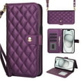 thumbnail image 1 of Compatible with iPhone 16 Plus Wallet Case Wrist Strap + Crossbody Strap, PU Leather Multifunctional Card Slots Stand Rugged Cell Phone Cover for iPhone 16 Plus Women Girls, Darkpurple, 1 of 6