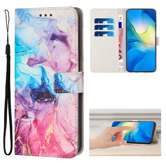 Compatible for iPhone 16 Plus Wallet Case, iPhone 16 Plus Wallet Case[Stand Feature] [Wrist Strap] [Credit Cards Holder] New Marble Pattern Premium PU Leather Flip Protective Cover,Pink