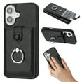 thumbnail image 1 of Compatible with iPhone 16 Plus Wallet Phone Case,360°Rotation Finger Ring Holder Kickstand,with Card Holder,Lychee Pattern PU Leather Durable Shockproof Rugged Phone Case,Black, 1 of 12
