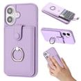 thumbnail image 1 of Compatible with iPhone 16 Plus Wallet Phone Case,360°Rotation Finger Ring Holder Kickstand,with Card Holder,Lychee Pattern PU Leather Durable Shockproof Rugged Phone Case,Purple, 1 of 12