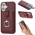 thumbnail image 1 of Compatible with iPhone 16 Plus Wallet Phone Case,360°Rotation Finger Ring Holder Kickstand,with Card Holder,Lychee Pattern PU Leather Durable Shockproof Rugged Phone Case,Winered, 1 of 12
